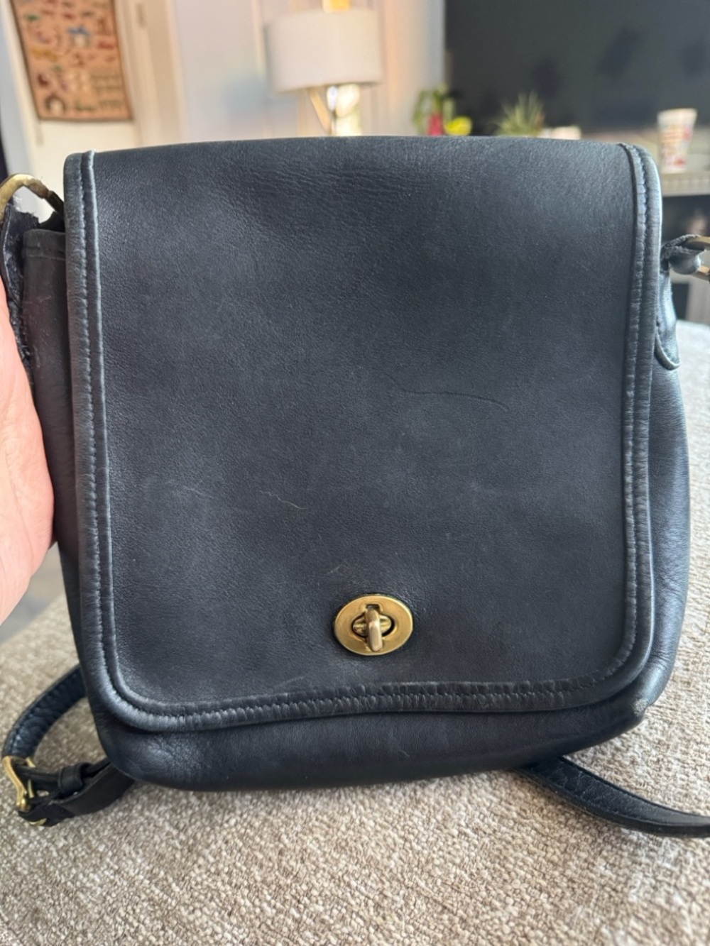 Coach Black Leather Crossbody Bag with Gold Hardware